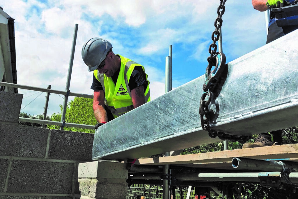 Steel RSJ being lowered into place